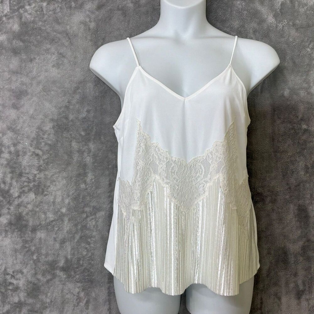 Express Holiday Camisole Size L Lace shimmer Adjustable pleated
